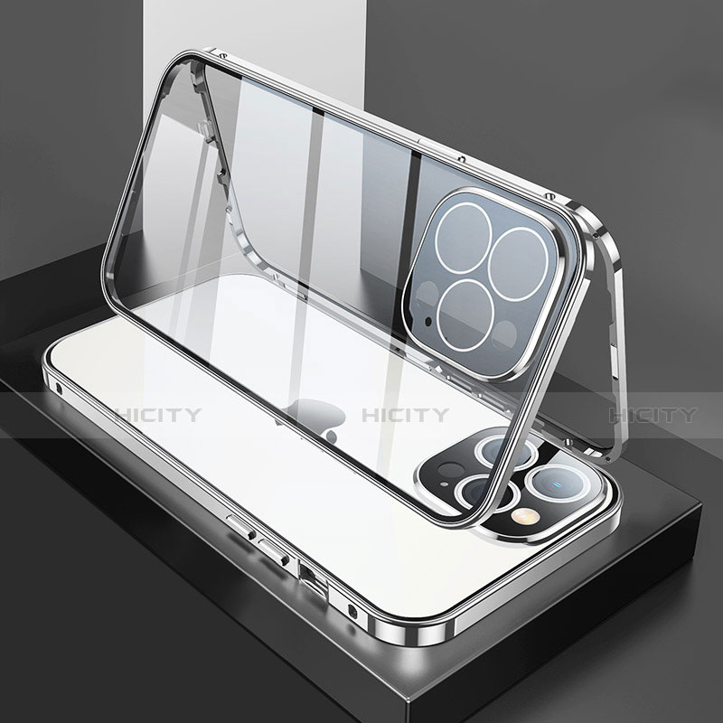 Apple iPhone 13 Pro用ケース 高級感 手触り良い アルミメタル 製の金属製 360度 フルカバーバンパー 鏡面 カバー M02 アップル シルバー