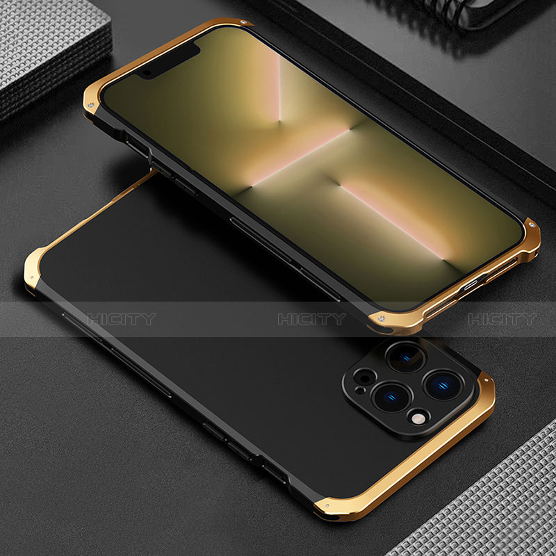 Apple iPhone 13 Pro用360度 フルカバー ケース 高級感 手触り良い アルミメタル 製の金属製 アップル ゴールド・ブラック