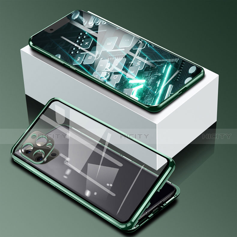 Apple iPhone 13 Pro用ケース 高級感 手触り良い アルミメタル 製の金属製 360度 フルカバーバンパー 鏡面 カバー アップル グリーン
