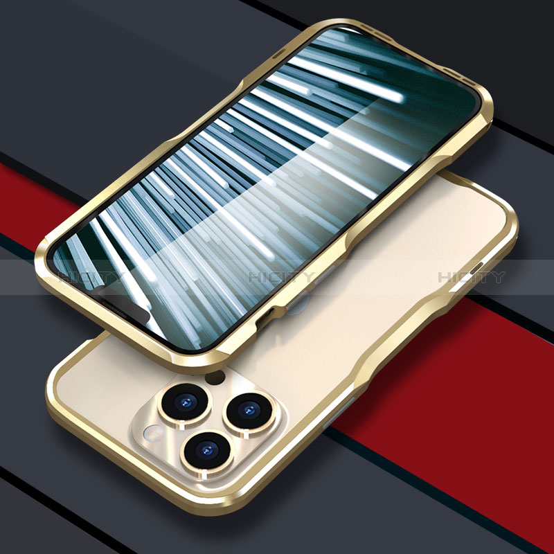 Apple iPhone 13 Pro用ケース 高級感 手触り良い アルミメタル 製の金属製 バンパー カバー LF1 アップル ゴールド