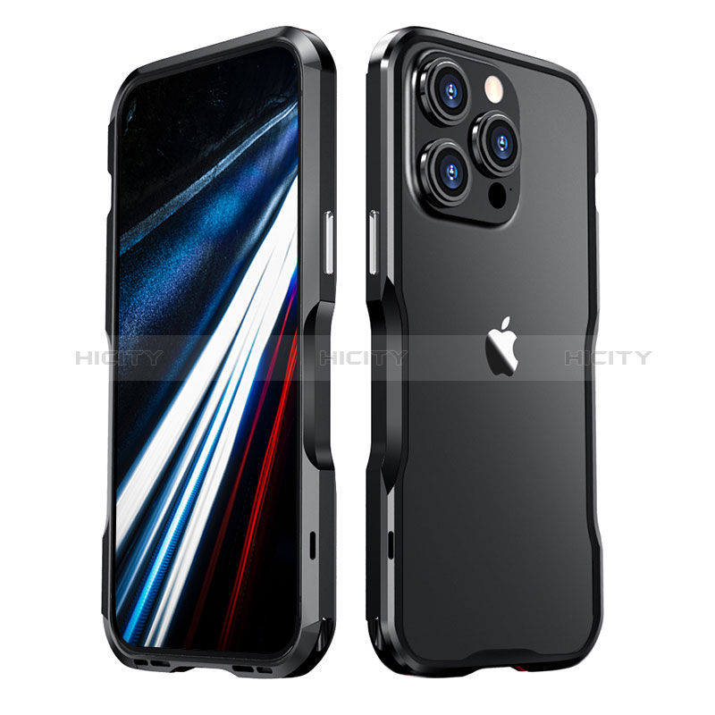 Apple iPhone 13 Pro用ケース 高級感 手触り良い アルミメタル 製の金属製 バンパー カバー LF3 アップル ブラック
