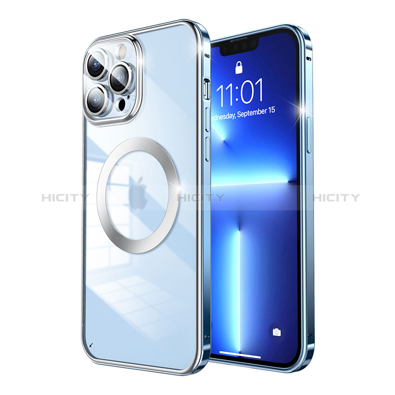 Apple iPhone 13 Pro用ケース 高級感 手触り良い メタル兼プラスチック バンパー Mag-Safe 磁気 Magnetic LF5 アップル ネイビー
