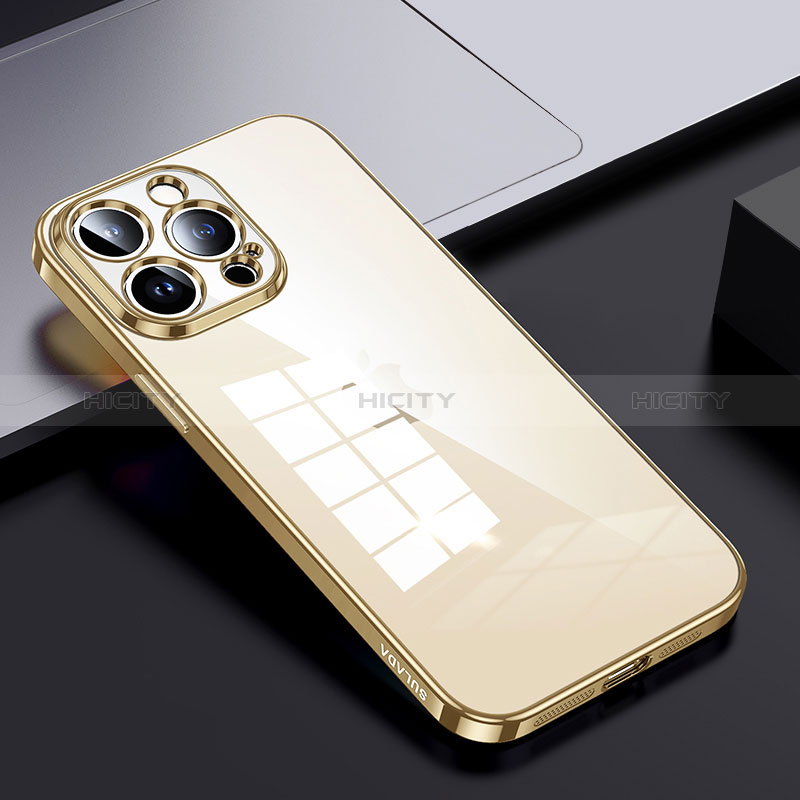 Apple iPhone 13 Pro用ハイブリットバンパーケース クリア透明 プラスチック カバー LD2 アップル ゴールド