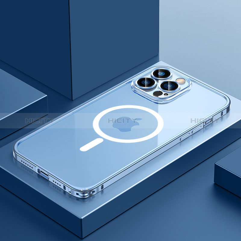 Apple iPhone 13 Pro用ケース 高級感 手触り良い メタル兼プラスチック バンパー Mag-Safe 磁気 Magnetic QC3 アップル ネイビー