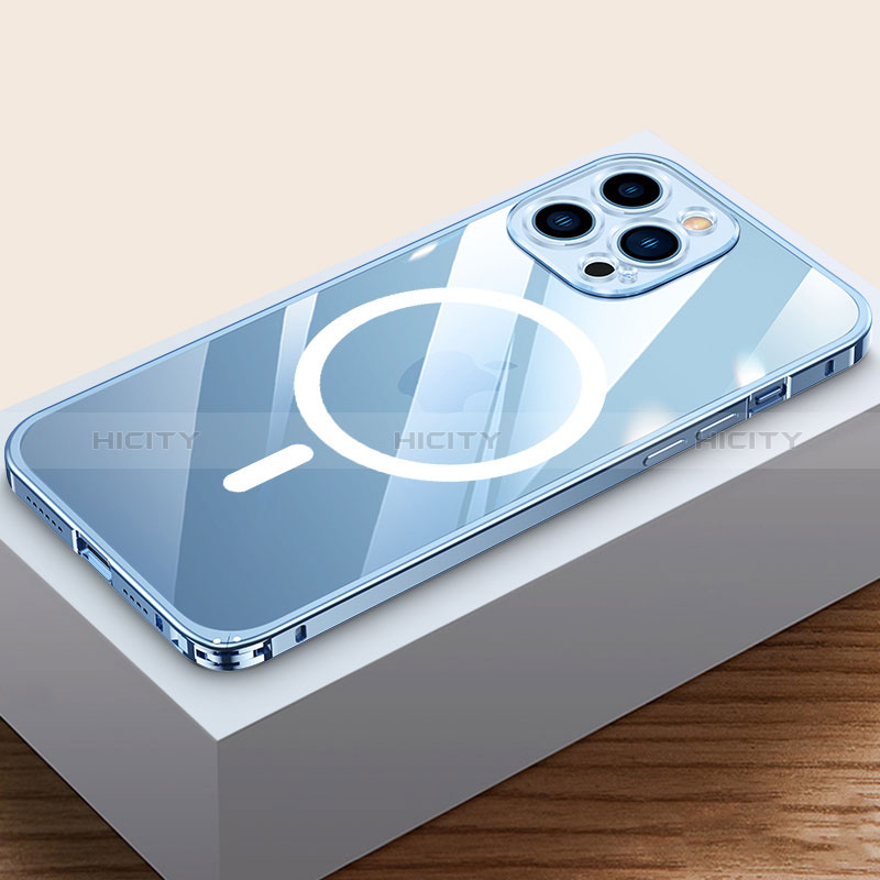 Apple iPhone 13 Pro用ケース 高級感 手触り良い メタル兼プラスチック バンパー Mag-Safe 磁気 Magnetic QC4 アップル ネイビー