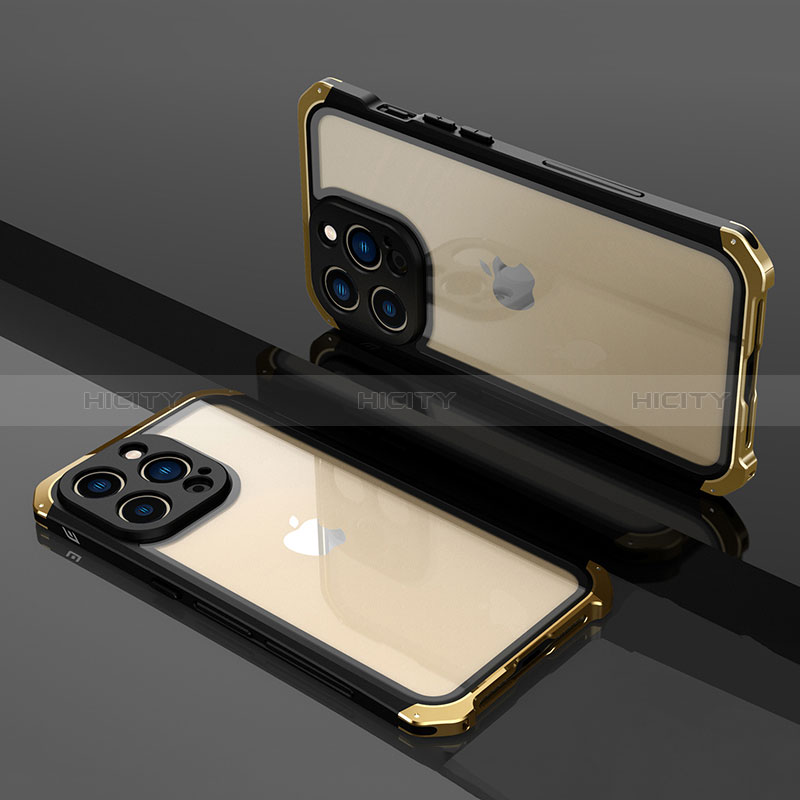 Apple iPhone 13 Pro用ケース 高級感 手触り良い メタル兼プラスチック バンパー SQ1 アップル ゴールド