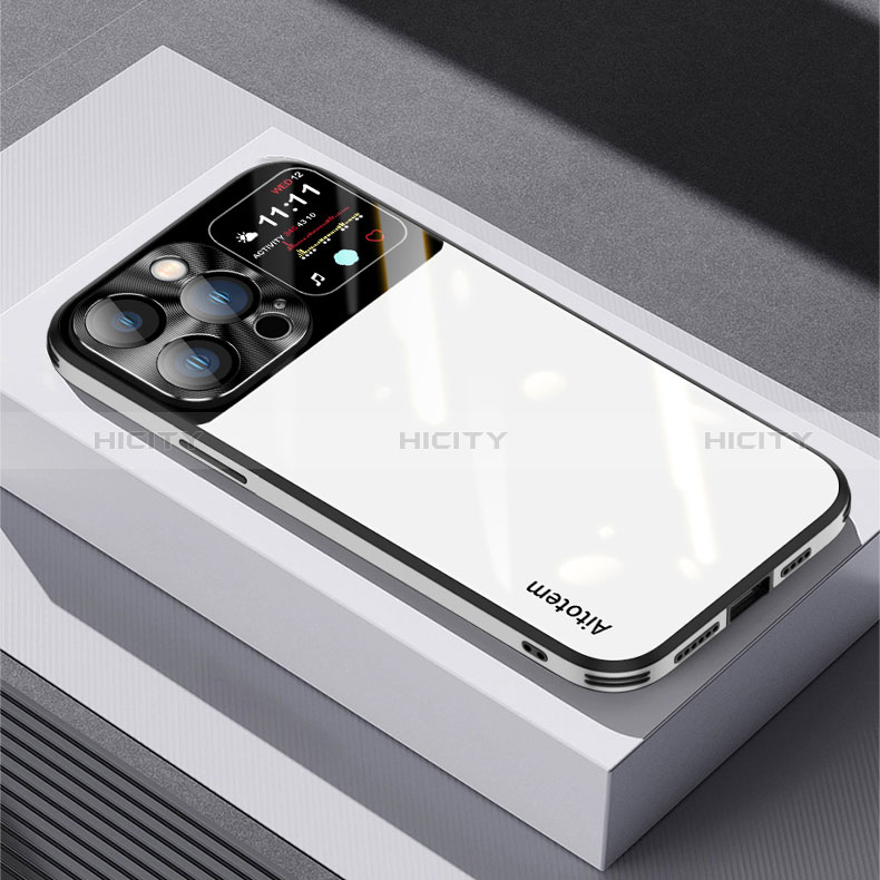 Apple iPhone 13 Pro用ハイブリットバンパーケース プラスチック 鏡面 カバー AT1 アップル ホワイト