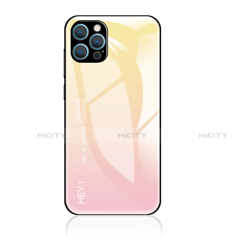Apple iPhone 13 Pro用ハイブリットバンパーケース プラスチック 鏡面 虹 グラデーション 勾配色 カバー アップル 