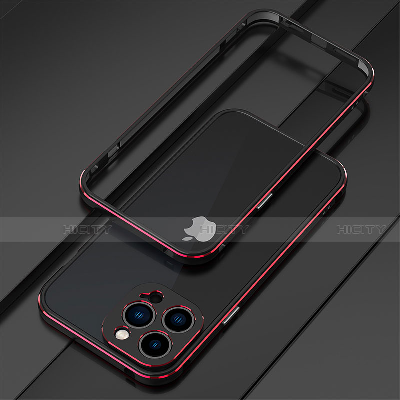 Apple iPhone 13 Pro Max用ケース 高級感 手触り良い アルミメタル 製の金属製 バンパー カバー アップル レッド・ブラック