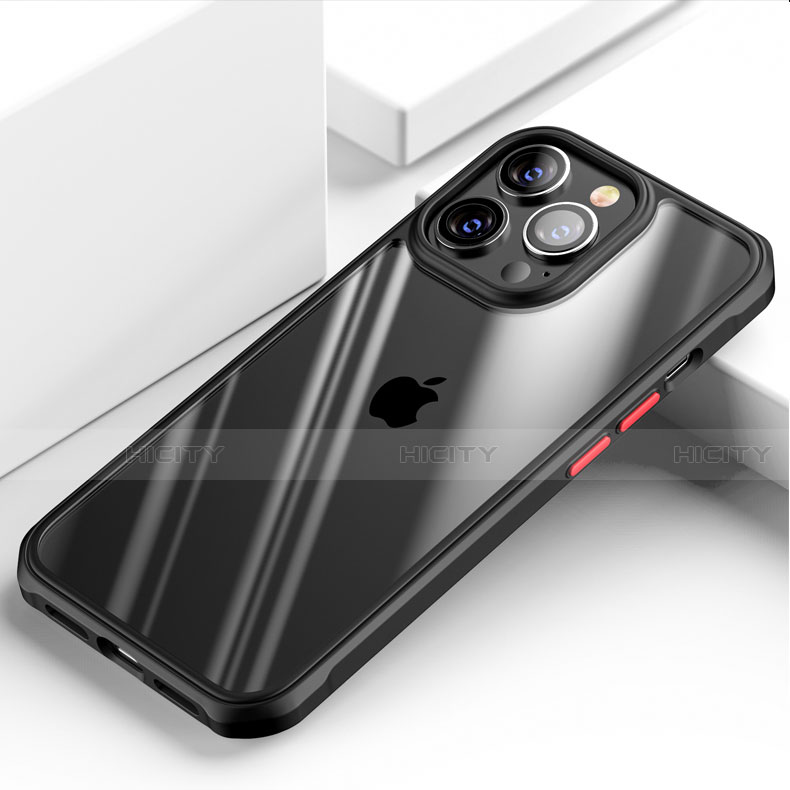Apple iPhone 13 Pro Max用ハイブリットバンパーケース クリア透明 プラスチック 鏡面 カバー M03 アップル ブラック