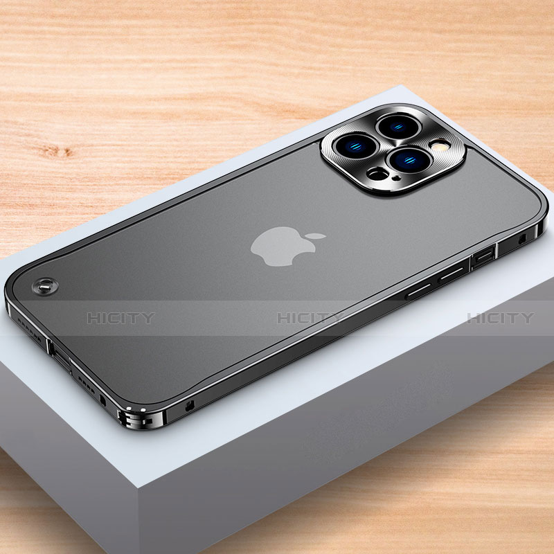 Apple iPhone 13 Pro Max用ケース 高級感 手触り良い アルミメタル 製の金属製 バンパー カバー A04 アップル ブラック