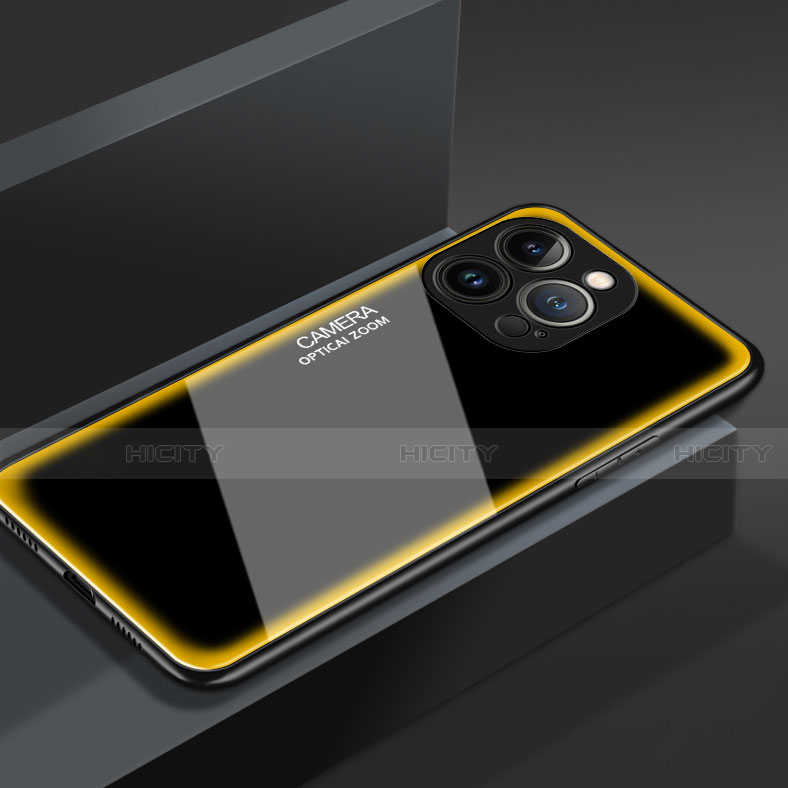Apple iPhone 13 Pro Max用ハイブリットバンパーケース プラスチック 鏡面 カバー M01 アップル イエロー