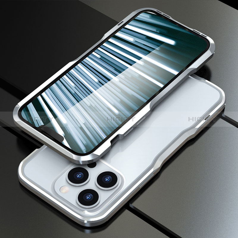 Apple iPhone 13 Pro Max用ケース 高級感 手触り良い アルミメタル 製の金属製 バンパー カバー LF1 アップル シルバー