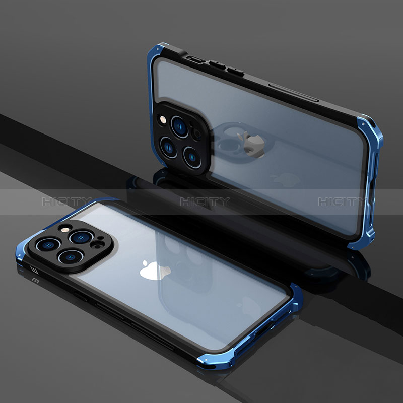 Apple iPhone 13 Pro Max用ケース 高級感 手触り良い メタル兼プラスチック バンパー SQ1 アップル ネイビー