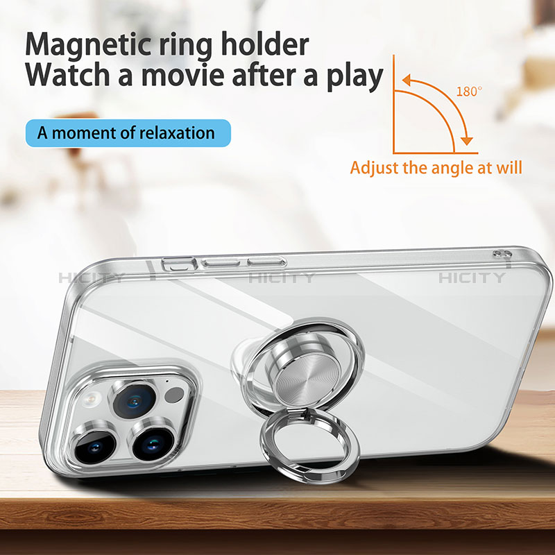 Apple iPhone 13 Pro Max用極薄ソフトケース シリコンケース 耐衝撃 全面保護 クリア透明 アンド指輪 マグネット式 A01 アップル クリア