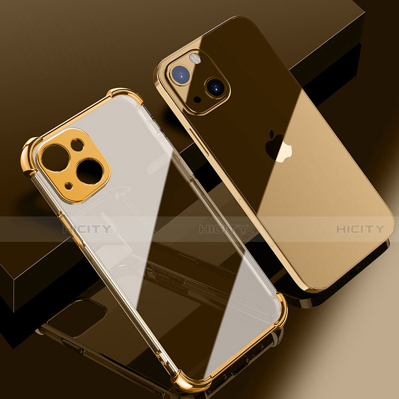 Apple iPhone 14用極薄ソフトケース シリコンケース 耐衝撃 全面保護 クリア透明 H06 アップル ゴールド