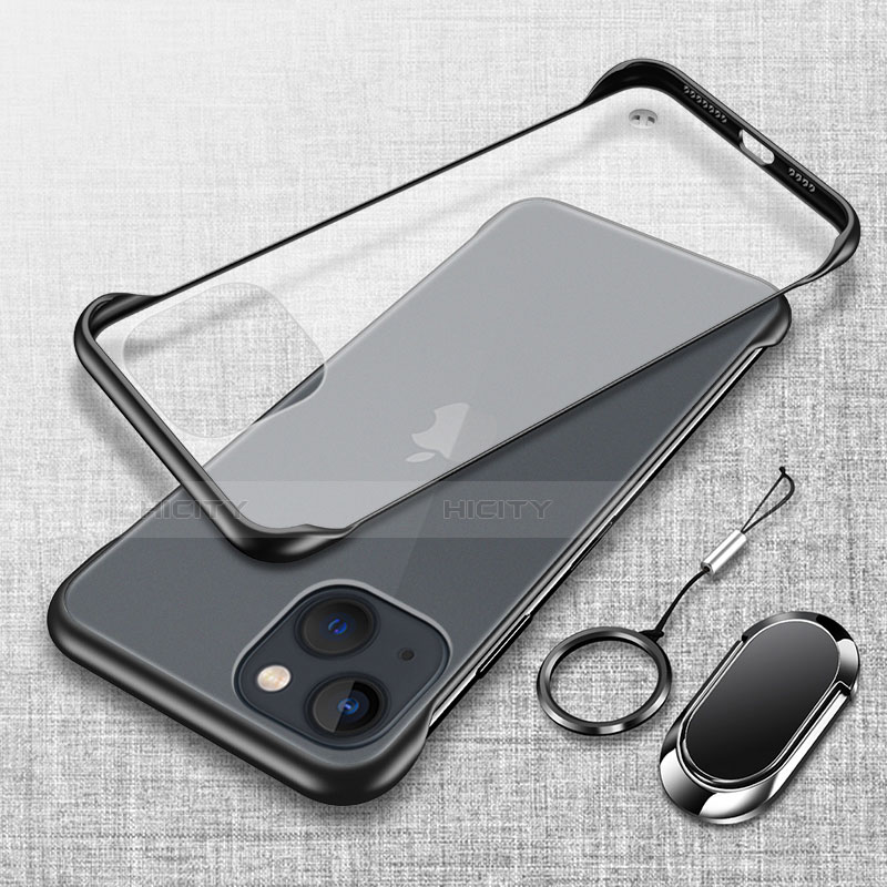 Apple iPhone 14用ハードカバー クリスタル クリア透明 アンド指輪 マグネット式 アップル ブラック