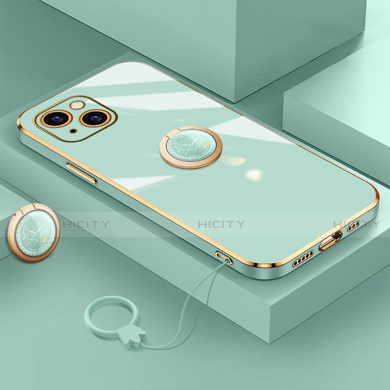 Apple iPhone 14用極薄ソフトケース シリコンケース 耐衝撃 全面保護 アンド指輪 マグネット式 バンパー A08 アップル グリーン