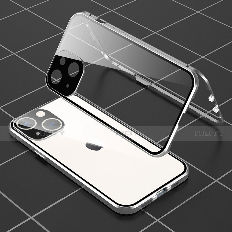 Apple iPhone 14用ケース 高級感 手触り良い アルミメタル 製の金属製 360度 フルカバーバンパー 鏡面 カバー M04 アップル シルバー