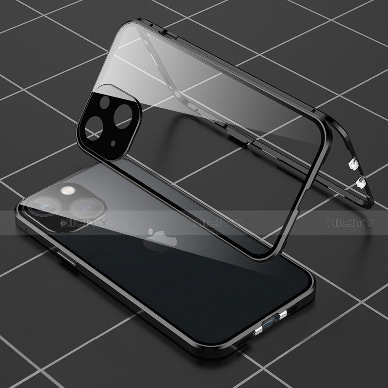 Apple iPhone 14用ケース 高級感 手触り良い アルミメタル 製の金属製 360度 フルカバーバンパー 鏡面 カバー M04 アップル ブラック