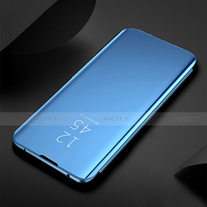 Apple iPhone 14用手帳型 レザーケース スタンド 鏡面 カバー L01 アップル ブルー