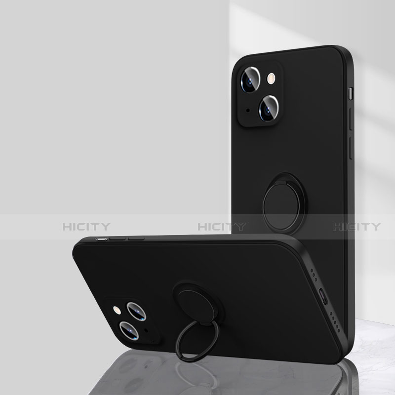 Apple iPhone 14用極薄ソフトケース シリコンケース 耐衝撃 全面保護 アンド指輪 マグネット式 バンパー G01 アップル ブラック