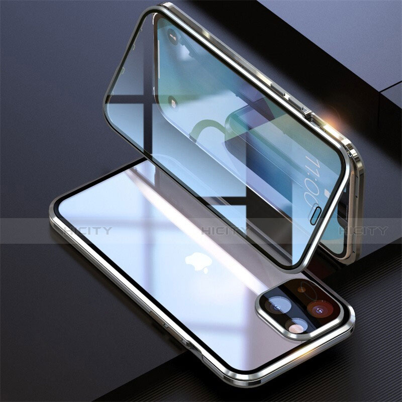 Apple iPhone 14用ケース 高級感 手触り良い アルミメタル 製の金属製 360度 フルカバーバンパー 鏡面 カバー M08 アップル シルバー