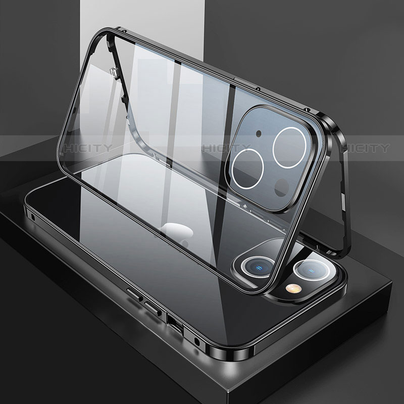 Apple iPhone 14用ケース 高級感 手触り良い アルミメタル 製の金属製 360度 フルカバーバンパー 鏡面 カバー M01 アップル ブラック