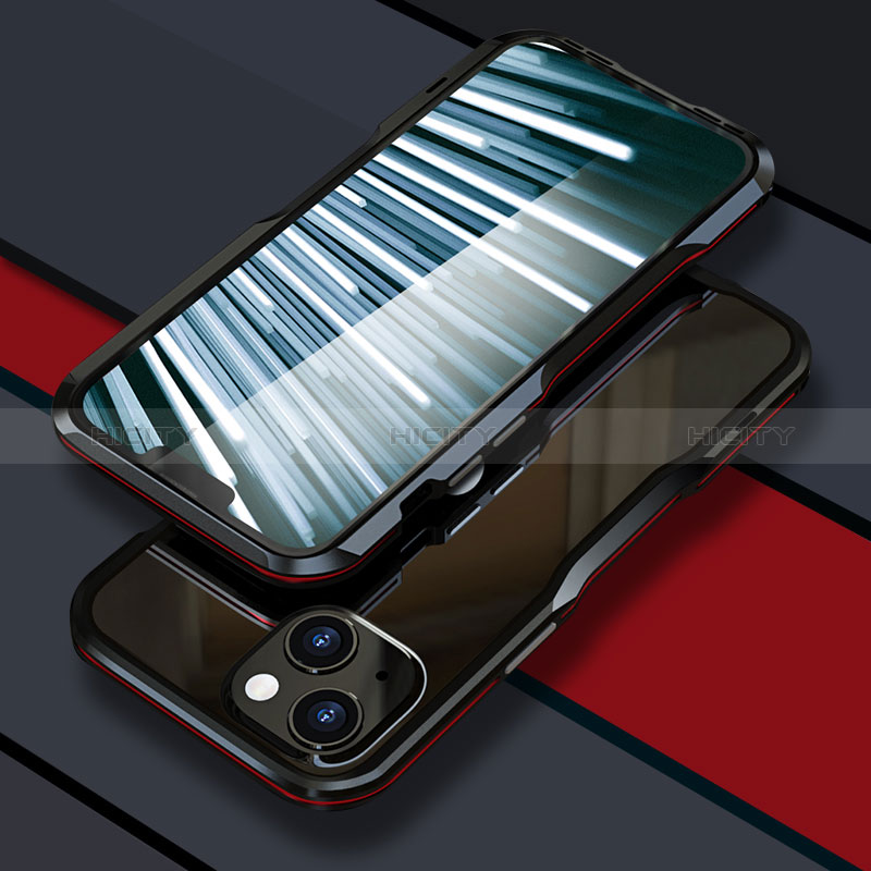 Apple iPhone 14用ケース 高級感 手触り良い アルミメタル 製の金属製 バンパー カバー LF1 アップル レッド・ブラック
