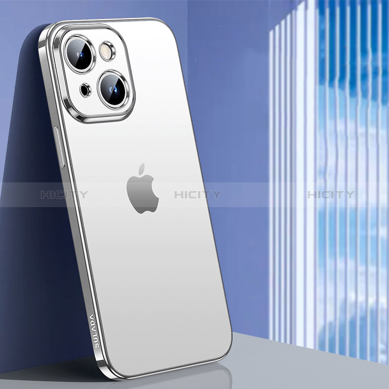 Apple iPhone 14用極薄ソフトケース シリコンケース 耐衝撃 全面保護 クリア透明 LD1 アップル シルバー