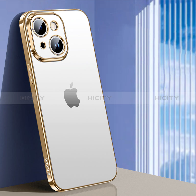 Apple iPhone 14用極薄ソフトケース シリコンケース 耐衝撃 全面保護 クリア透明 LD1 アップル ゴールド