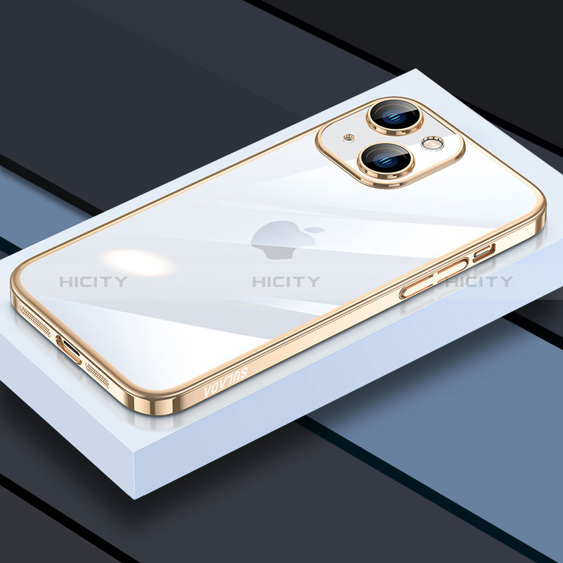Apple iPhone 14用極薄ソフトケース シリコンケース 耐衝撃 全面保護 クリア透明 LD4 アップル ゴールド
