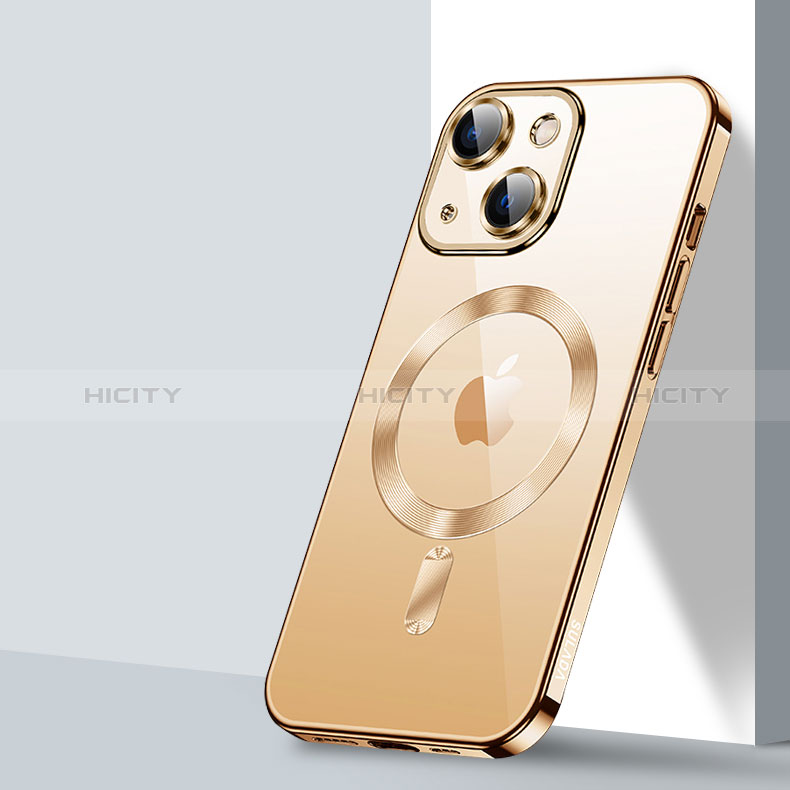 Apple iPhone 14用極薄ソフトケース シリコンケース 耐衝撃 全面保護 クリア透明 カバー Mag-Safe 磁気 Magnetic LD2 アップル ゴールド