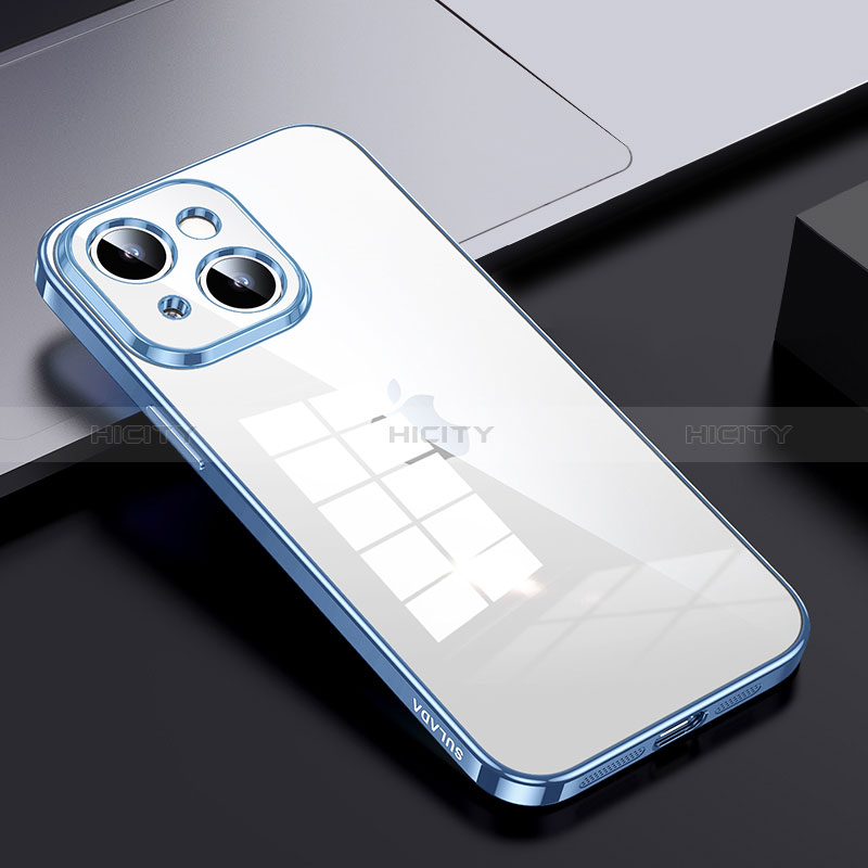 Apple iPhone 14用ハイブリットバンパーケース クリア透明 プラスチック カバー LD2 アップル ブルー