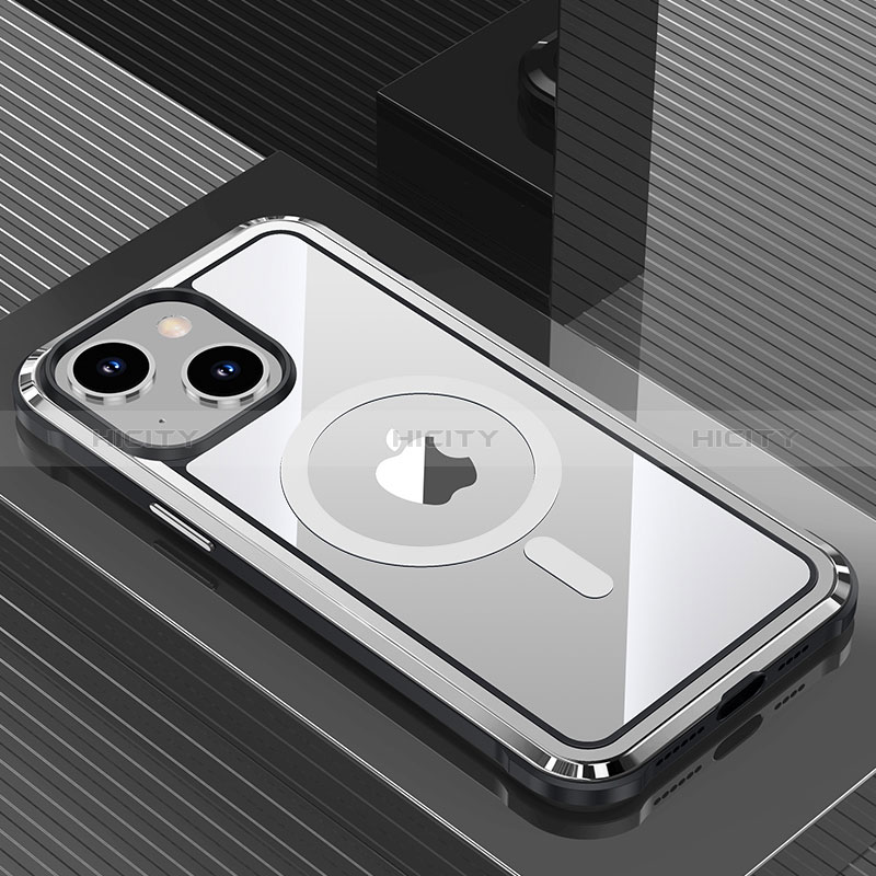 Apple iPhone 14用ケース 高級感 手触り良い アルミメタル 製の金属製 兼シリコン カバー Mag-Safe 磁気 Magnetic QC1 アップル シルバー