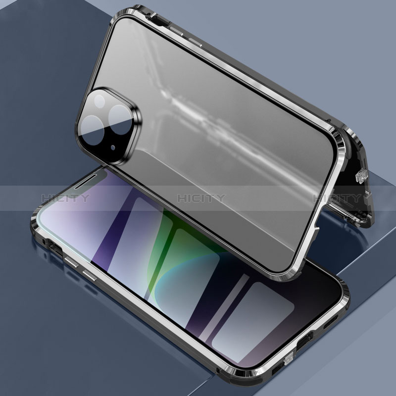 Apple iPhone 14用ケース 高級感 手触り良い アルミメタル 製の金属製 360度 フルカバーバンパー 鏡面 カバー LK3 アップル ブラック