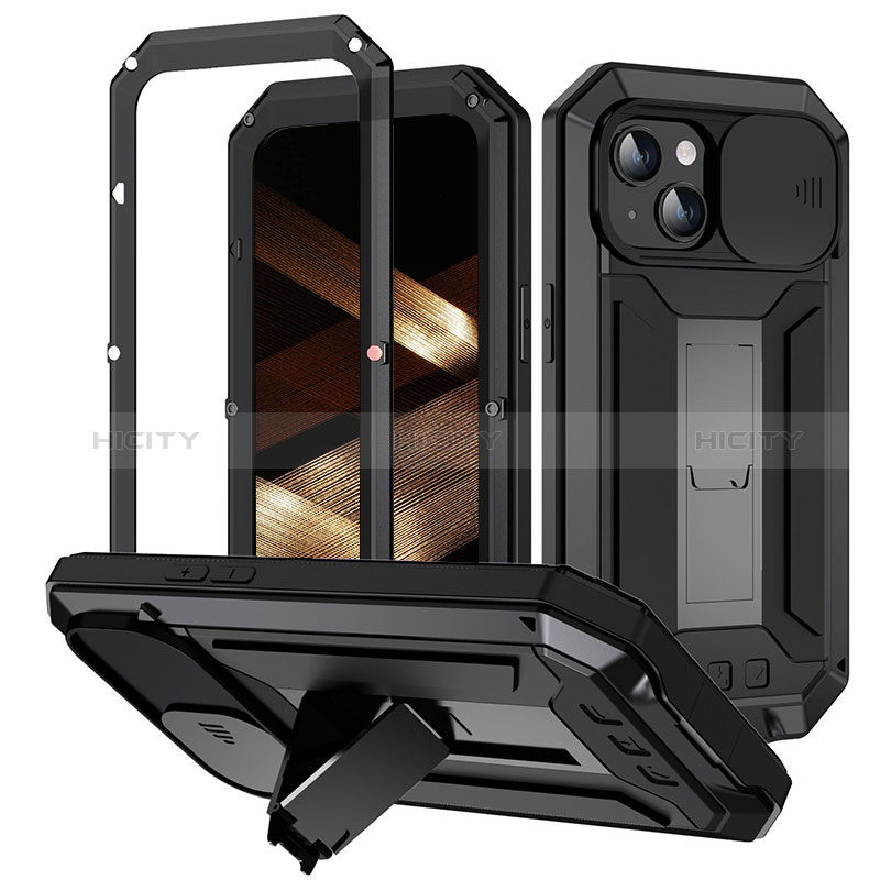 Apple iPhone 14用360度 フルカバー ケース 高級感 手触り良い アルミメタル 製の金属製 RJ3 アップル ブラック
