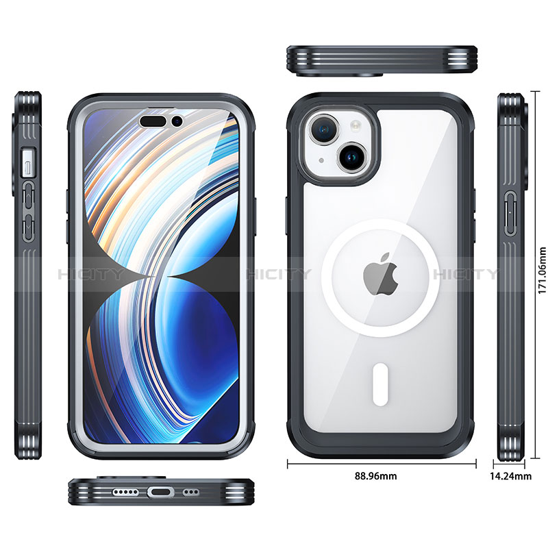 Apple iPhone 14用360度 フルカバー ハイブリットバンパーケース クリア透明 プラスチック カバー 360度 Mag-Safe 磁気 Magnetic T01 アップル 