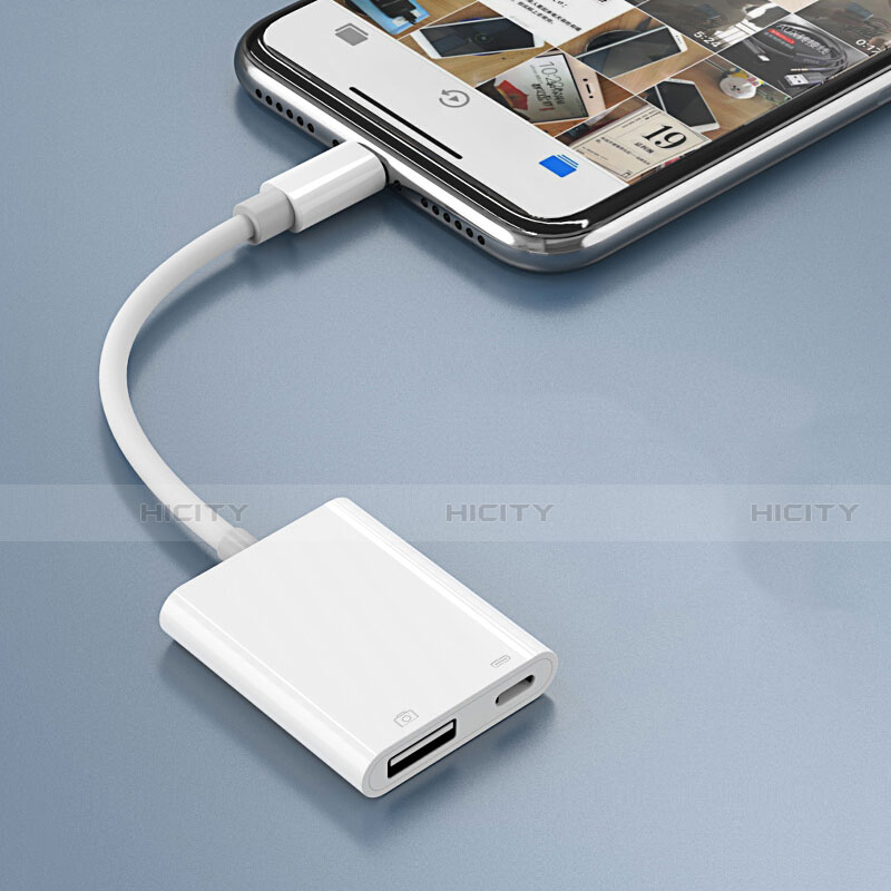 Apple iPhone 14 Plus用Lightning to USB OTG 変換ケーブルアダプタ H01 アップル ホワイト