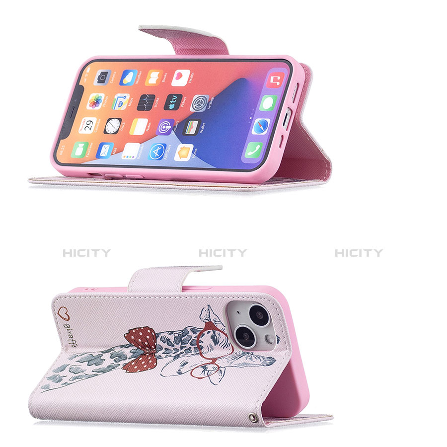 Apple iPhone 14 Plus用手帳型 レザーケース スタンド 花 カバー L01 アップル ピンク