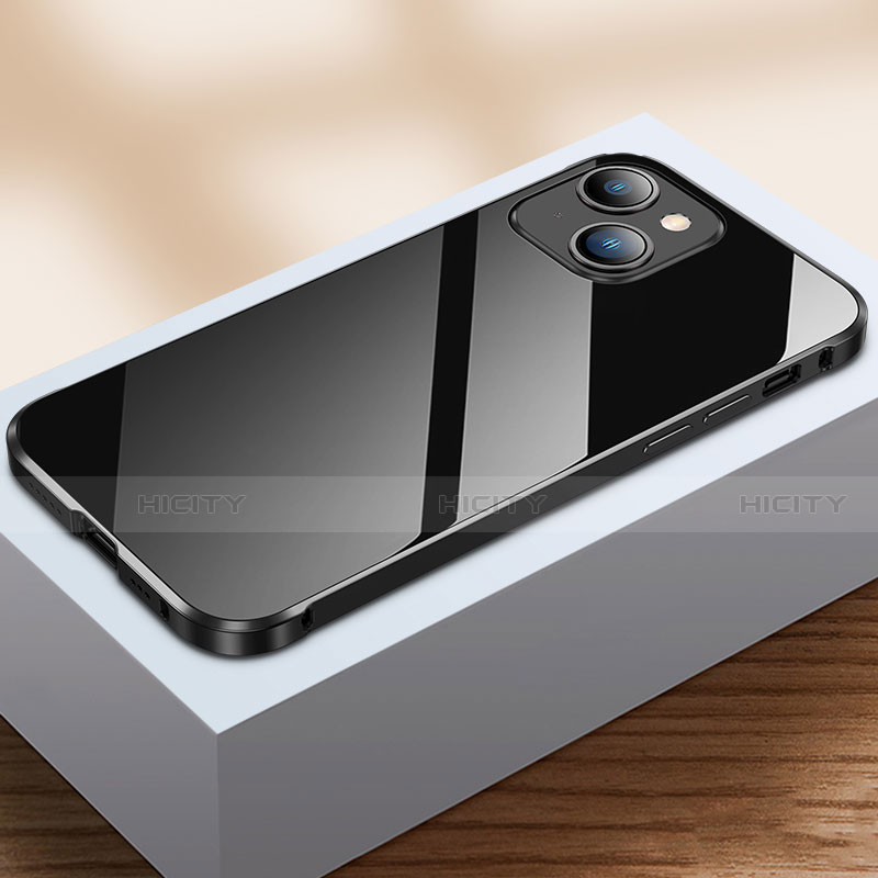 Apple iPhone 14 Plus用ケース 高級感 手触り良い アルミメタル 製の金属製 360度 フルカバーバンパー 鏡面 カバー M07 アップル ブラック