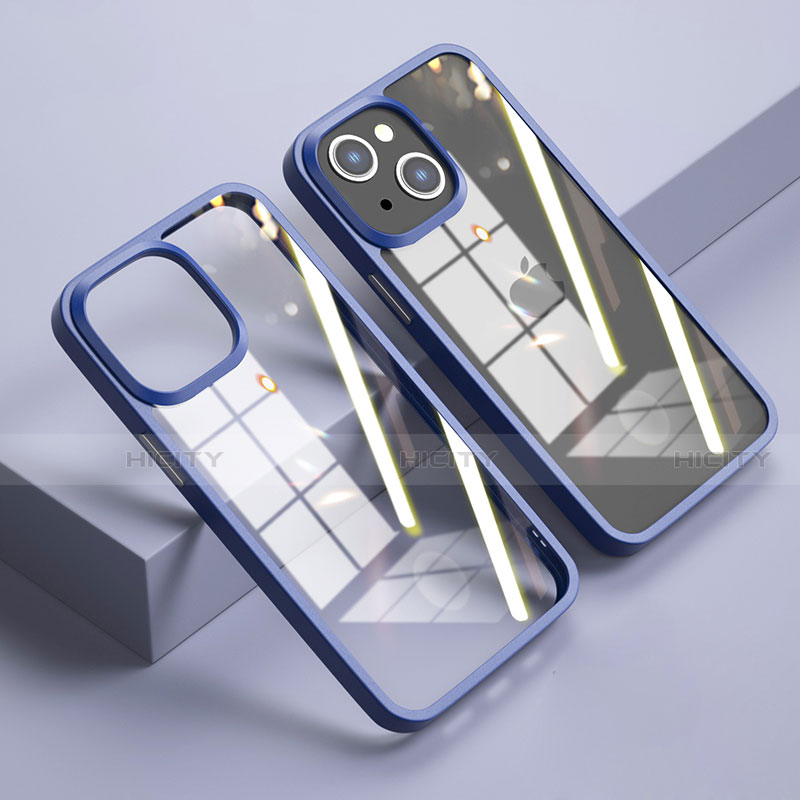 Apple iPhone 14 Plus用ハイブリットバンパーケース クリア透明 プラスチック 鏡面 カバー M04 アップル ミッドナイトネイビー