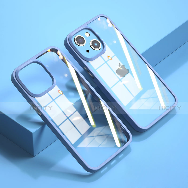 Apple iPhone 14 Plus用ハイブリットバンパーケース クリア透明 プラスチック 鏡面 カバー M04 アップル ネイビー