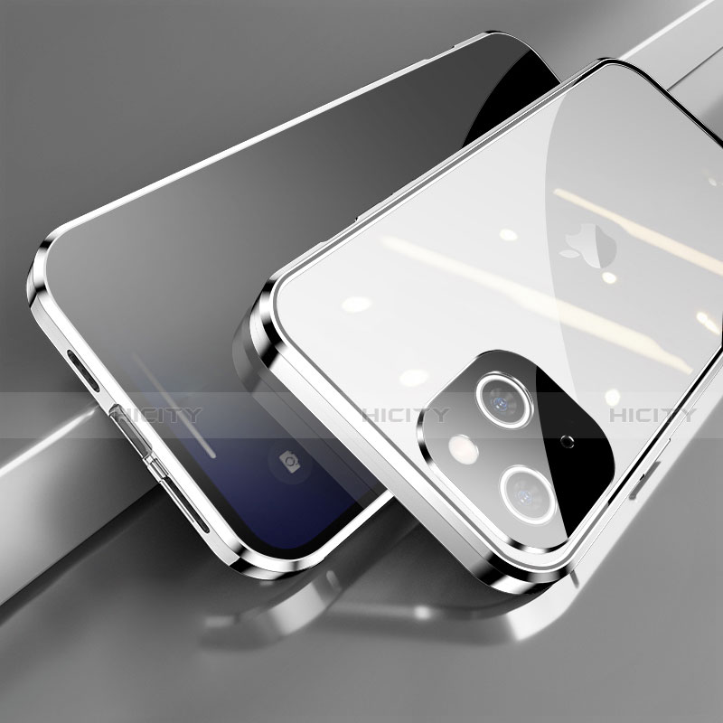 Apple iPhone 14 Plus用ケース 高級感 手触り良い アルミメタル 製の金属製 360度 フルカバーバンパー 鏡面 カバー M06 アップル シルバー