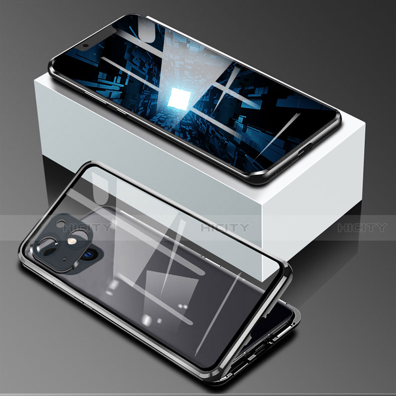 Apple iPhone 14 Plus用ケース 高級感 手触り良い アルミメタル 製の金属製 360度 フルカバーバンパー 鏡面 カバー M09 アップル ブラック