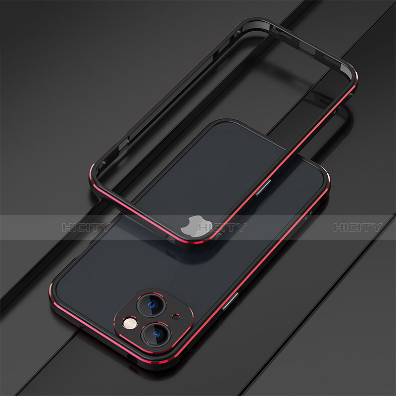 Apple iPhone 14 Plus用ケース 高級感 手触り良い アルミメタル 製の金属製 バンパー カバー A01 アップル レッド・ブラック