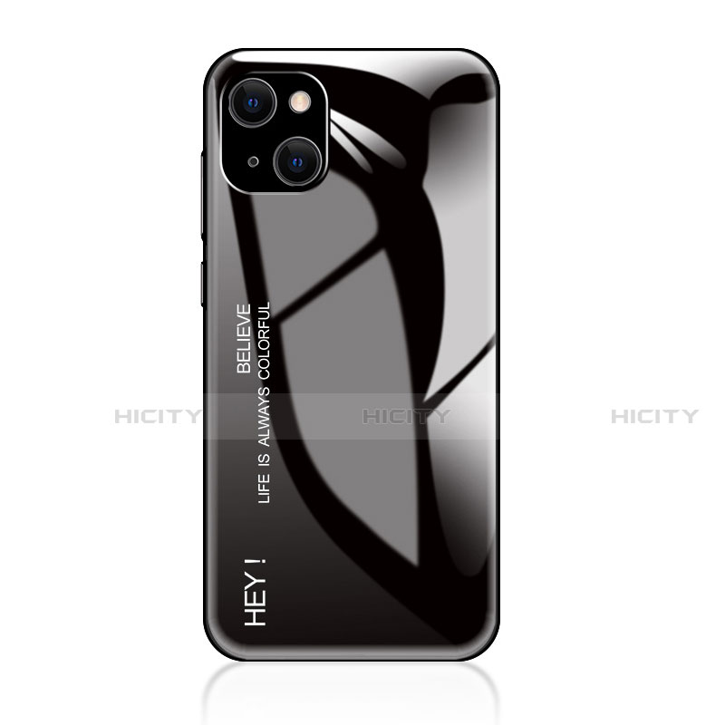 Apple iPhone 14 Plus用ハイブリットバンパーケース プラスチック 鏡面 虹 グラデーション 勾配色 カバー アップル ブラック