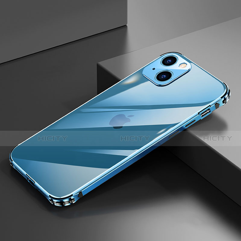 Apple iPhone 14 Plus用ケース 高級感 手触り良い アルミメタル 製の金属製 バンパー カバー A06 アップル ネイビー