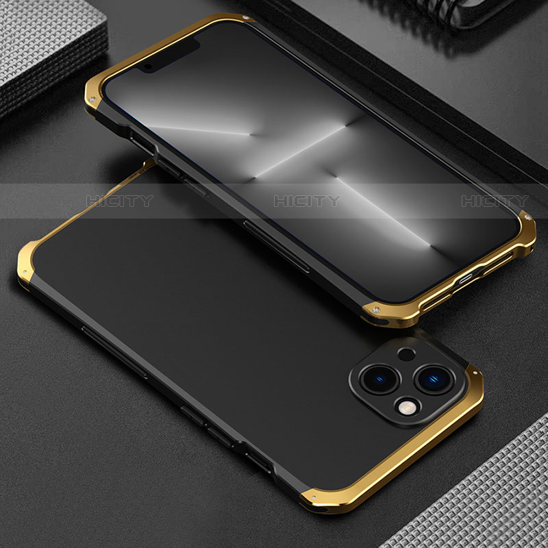 Apple iPhone 14 Plus用360度 フルカバー ケース 高級感 手触り良い アルミメタル 製の金属製 アップル ゴールド・ブラック