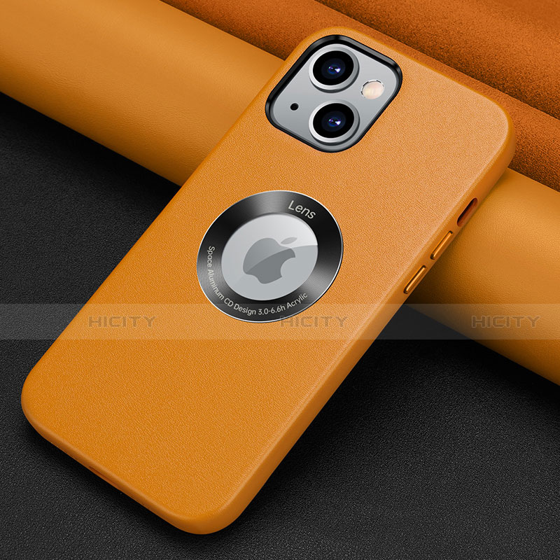 Apple iPhone 14 Plus用ケース 高級感 手触り良いレザー柄 A08 アップル オレンジ
